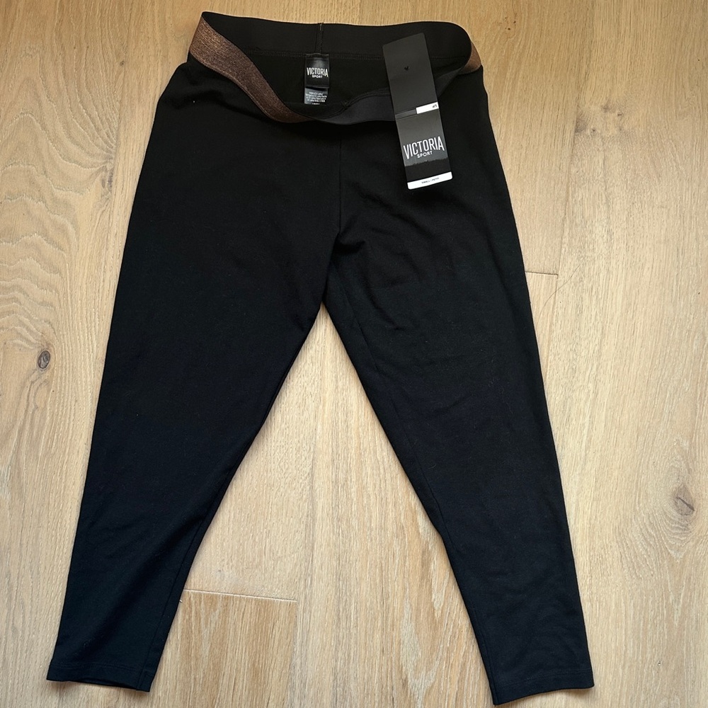 Victoria's Secret Black Leggings with Brown Waistband
